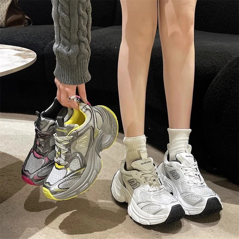 欧洲站老爹鞋女2024春季做旧款厚底拼色增高运动鞋时尚休闲鞋潮鞋