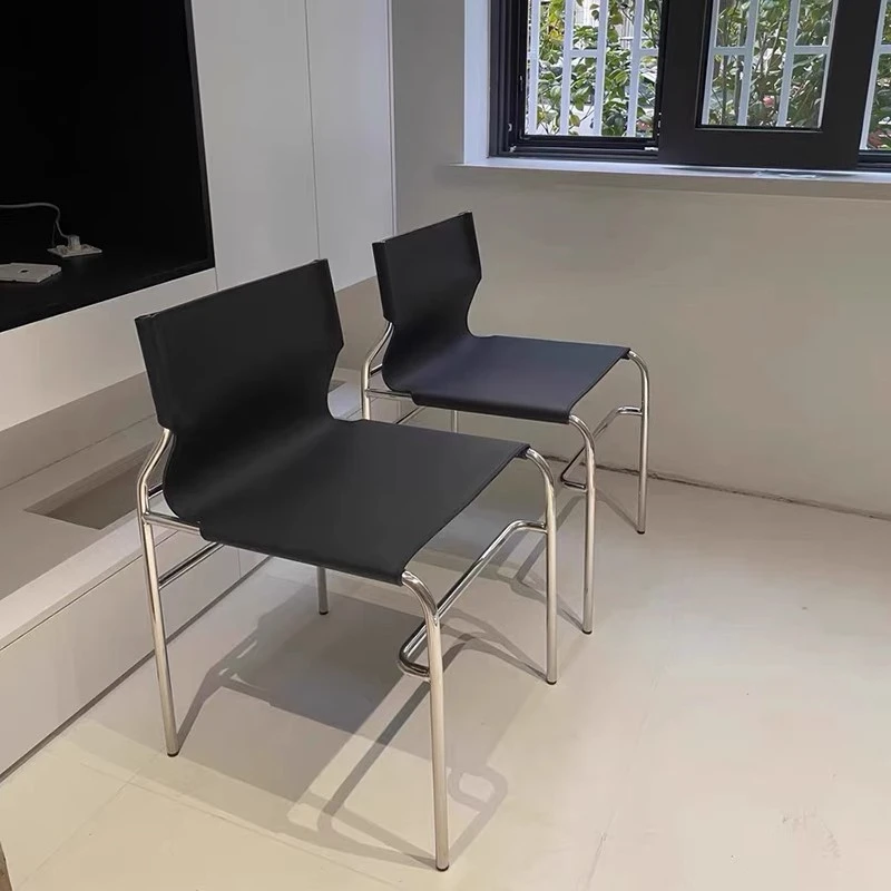 意式极简不锈钢餐椅马鞍皮餐椅靠背家用咖啡厅凳子现代设计师椅子