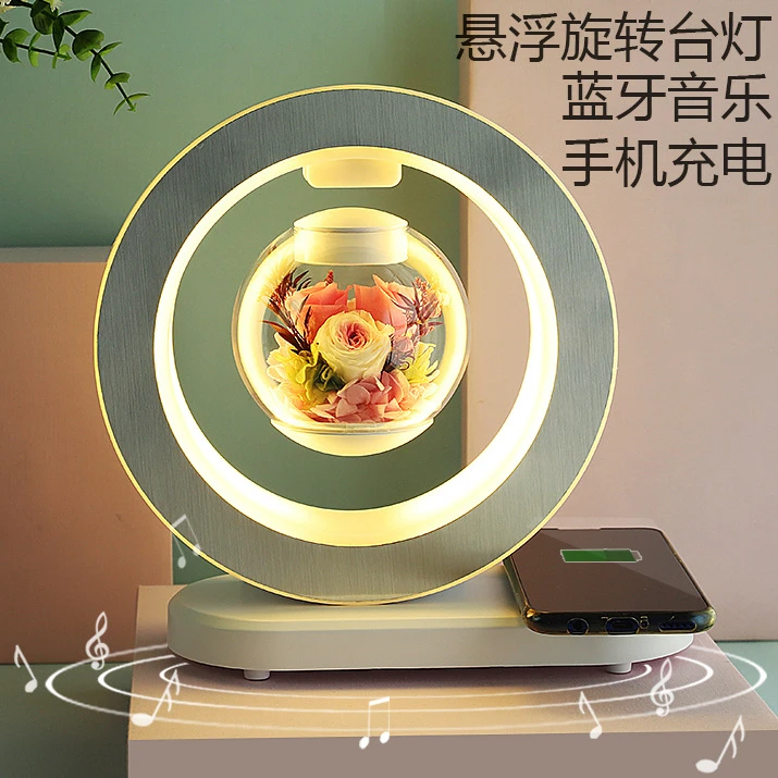 磁悬浮永生花台灯七夕情人节日礼物温馨浪漫手工花器制作厂家批发