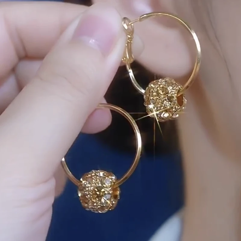 合金耳饰 气质超闪钻球圈圈耳环时尚夸张高级感耳圈女秋冬新款