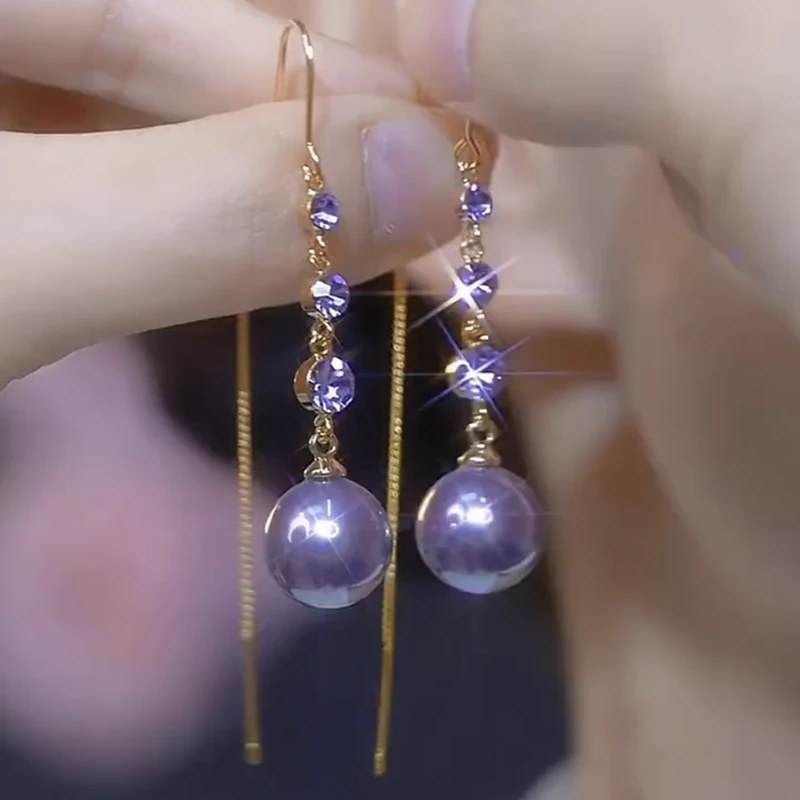 合金仿珍珠耳饰 长款气质显脸瘦珍珠耳线女轻奢时尚精致百搭耳环