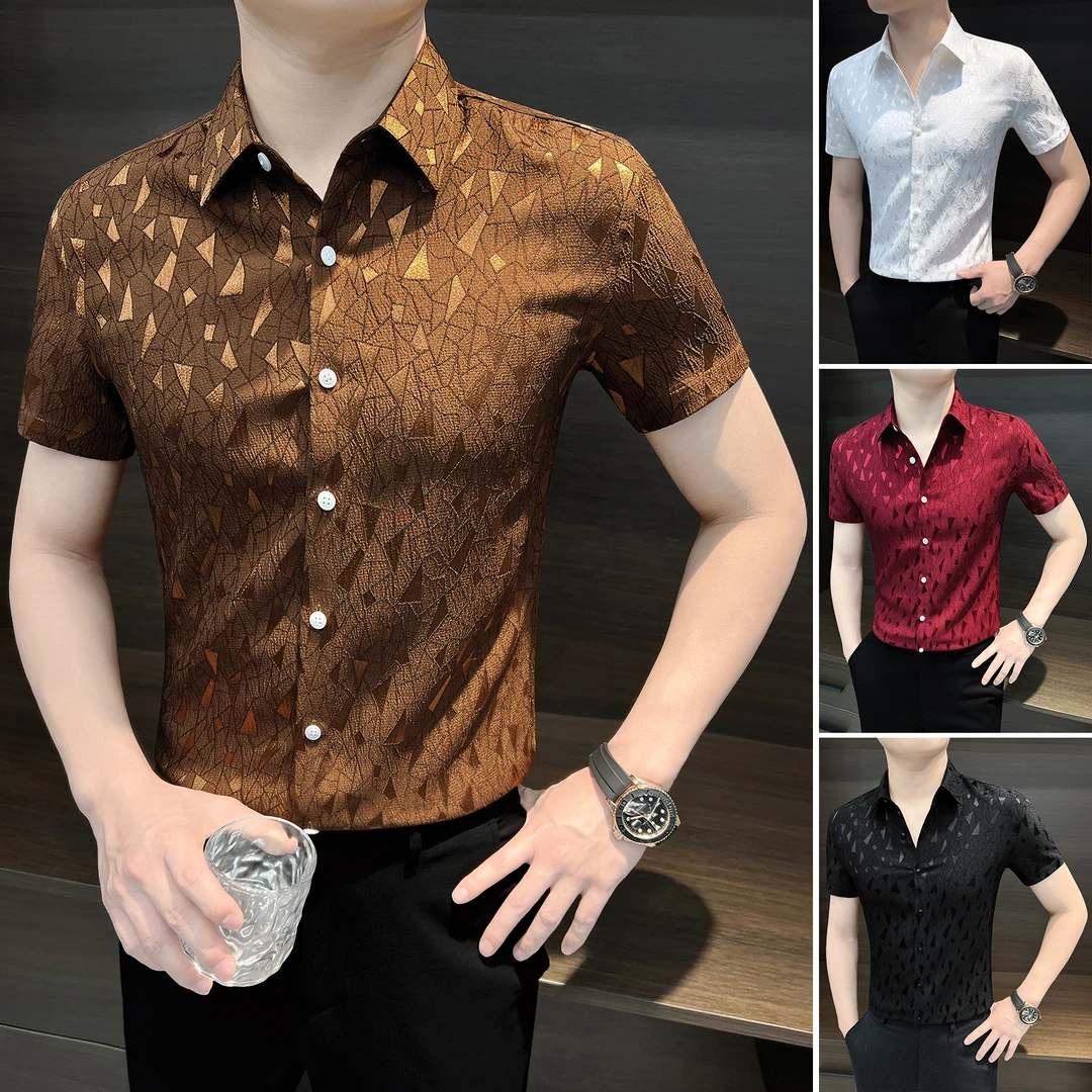 男士花衬衫短袖2025理发师潮款男装潮流痞帅秋季薄款冰丝衬衣男款