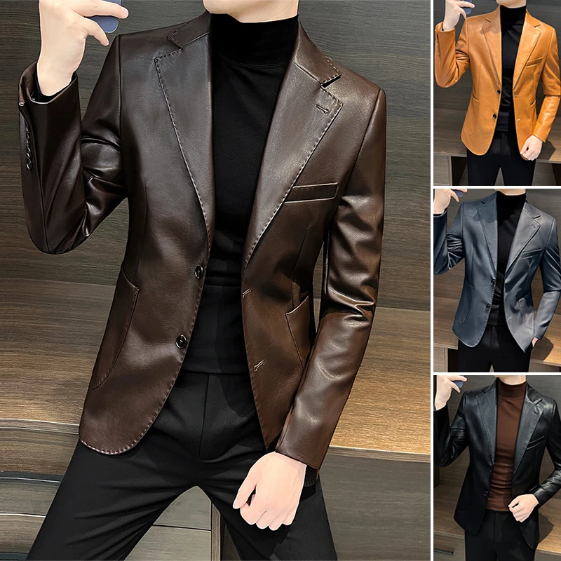皮衣外套男款爆款2025新款潮流小西装高级感修身帅气男士痞帅西服