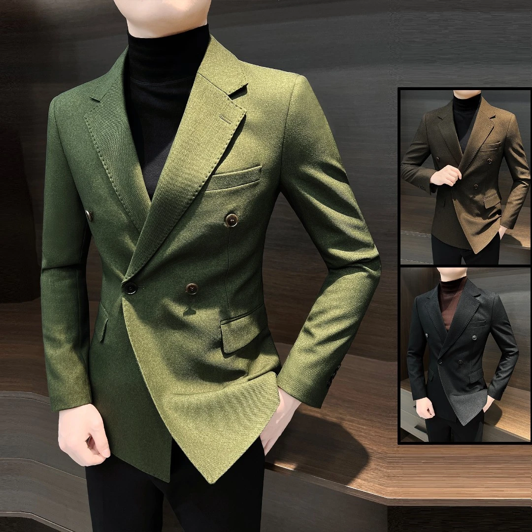 双排扣休闲西装外套男英伦雅痞风格男装2025炸街潮牌男士痞帅西服