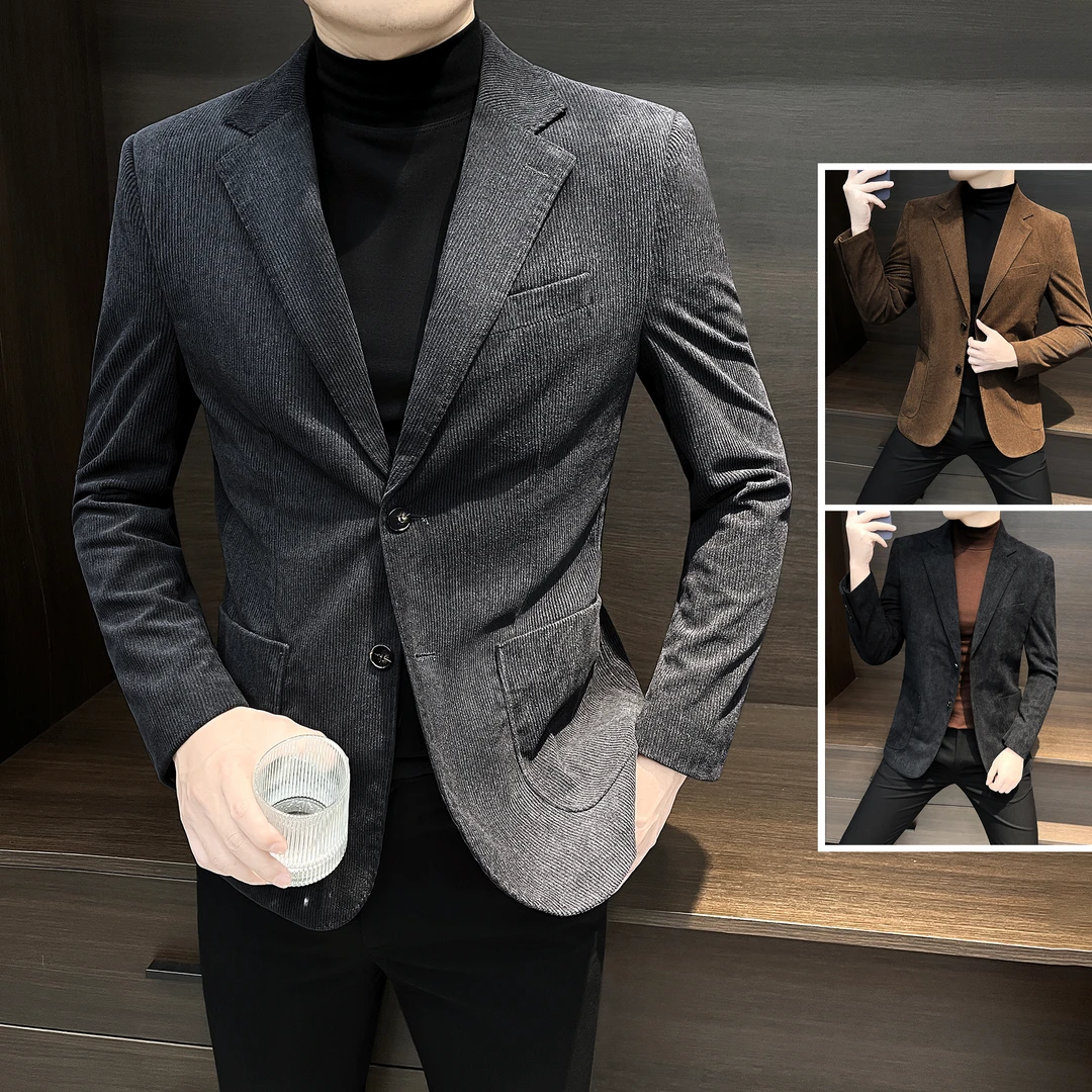 灯芯绒休闲西装外套男款2024痞帅男装秋季韩版潮流男士商务小西服