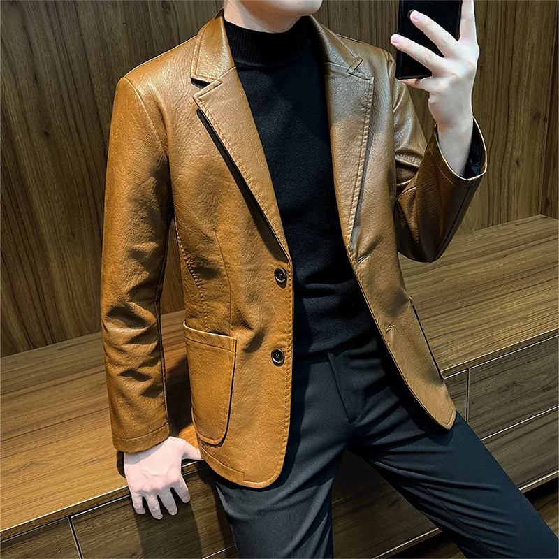 荔枝纹皮衣男士外套春秋季高级感2025新款爆款修身韩版休闲皮夹克