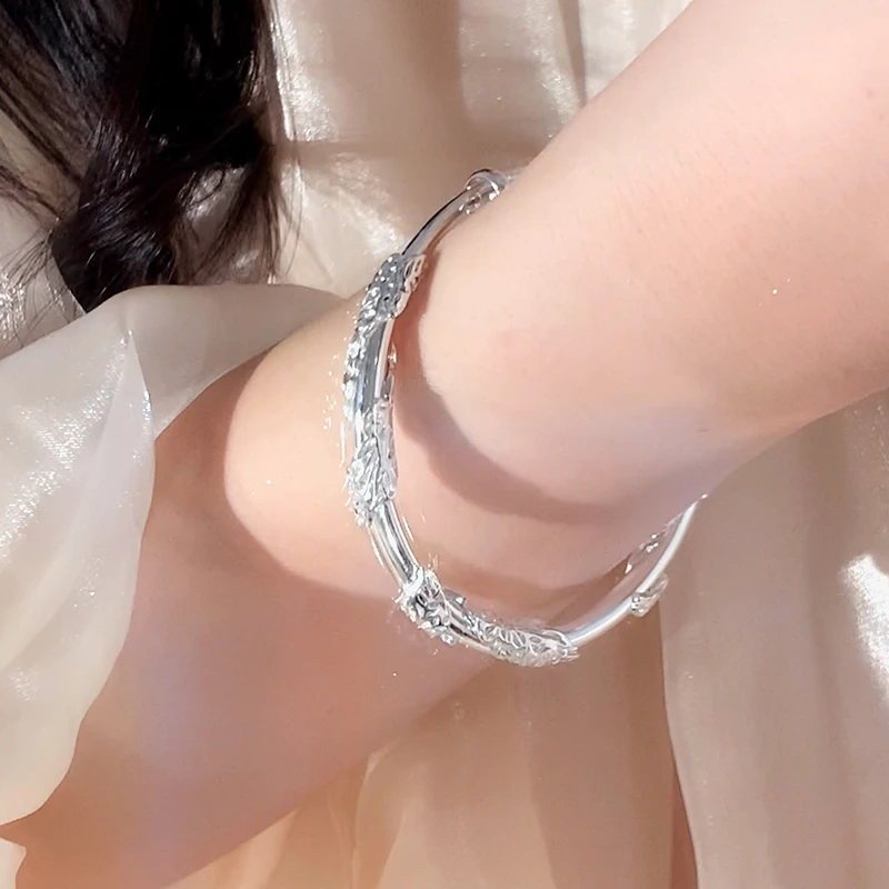 铜合金手镯 s925银手镯繁花女款镯子轻奢小众时尚首饰品手链手串