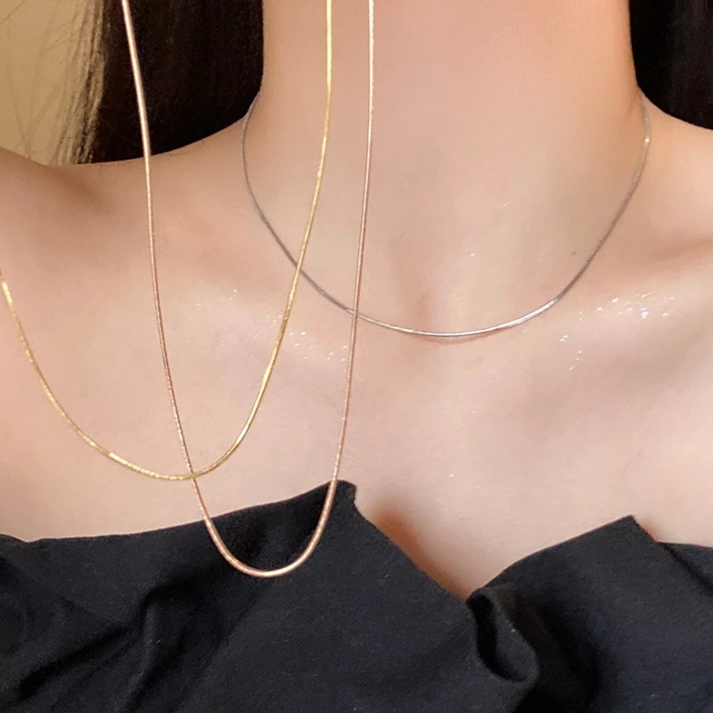 钛钢项链 素链裸链子极细蛇骨链项链女款简约小众颈链项链配饰品