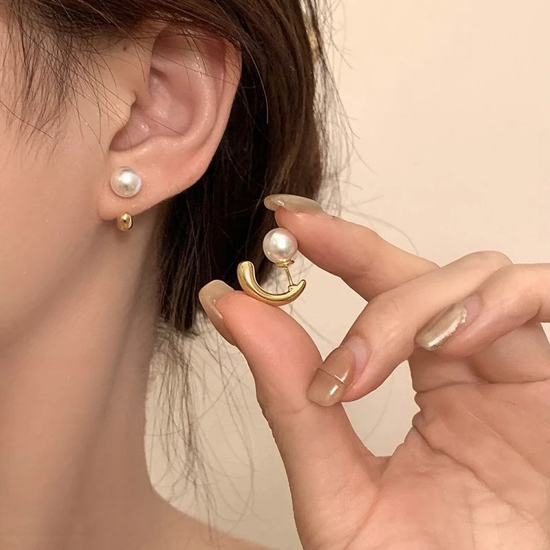 前后扣珠珠耳饰女轻奢小众设计感耳钉2023年新爆款潮气质简约耳环