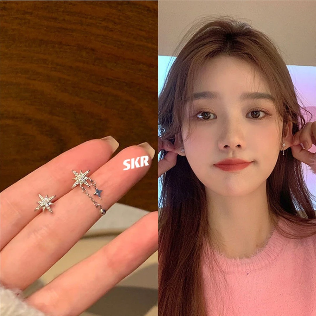 不对称八芒星耳钉女ins新款潮小众设计高级感轻奢精致百搭耳环女