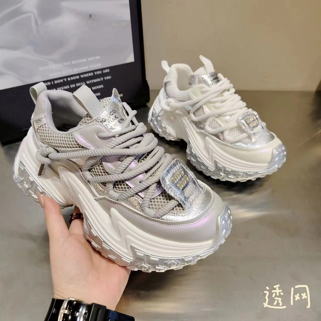 【银河】欧洲站2024夏季单网新款透气网面厚底休闲鞋运动老爹女