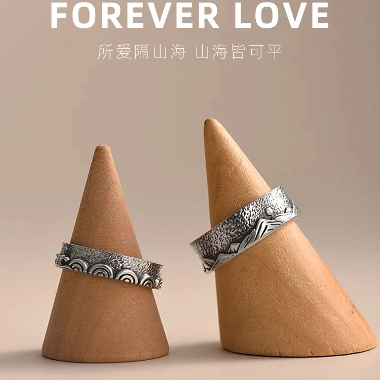 足银戒指 海誓山盟戒指【足银999】复古纯银国风情侣对戒情人节礼物