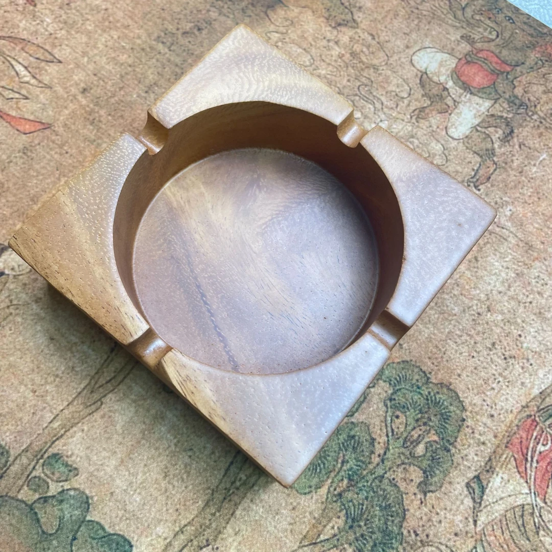 胡桃木烟灰缸大气上档次客厅家用防飞灰时尚时尚轻奢方形实木烟缸