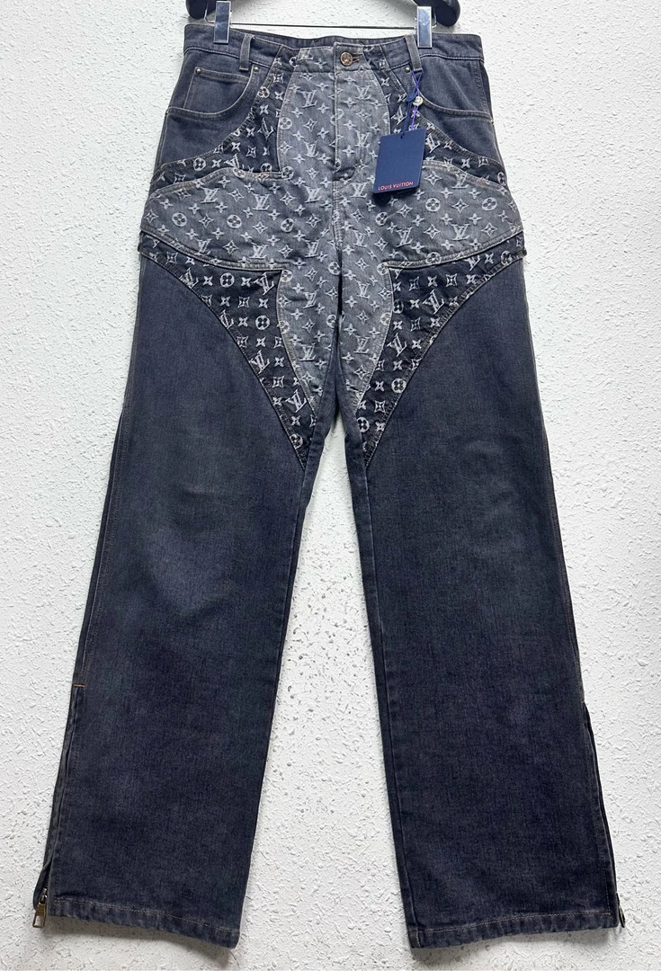 LOUIS VUITTON LV拼接老花牛仔长裤 尺码/32成色/全新带吊DY10421