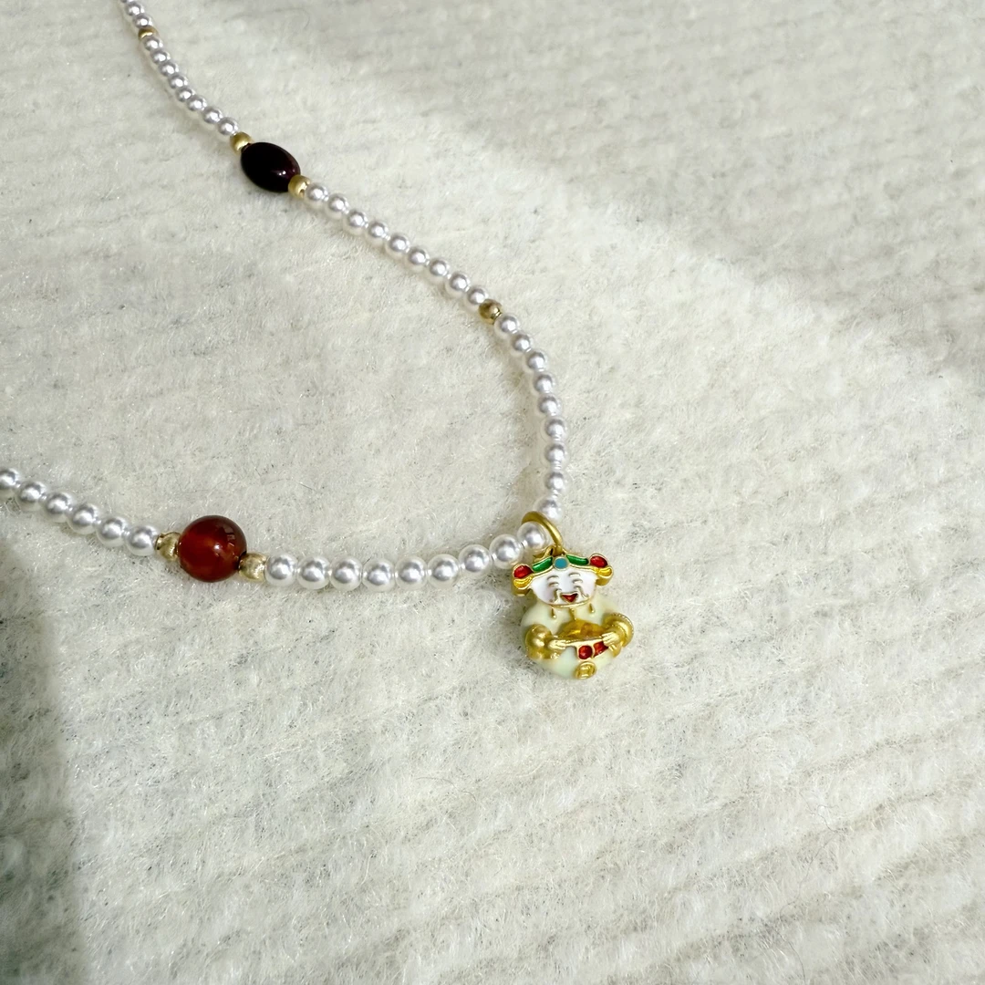 非金属仿珍珠项链 新疆包邮-Z271#精致小财神项链