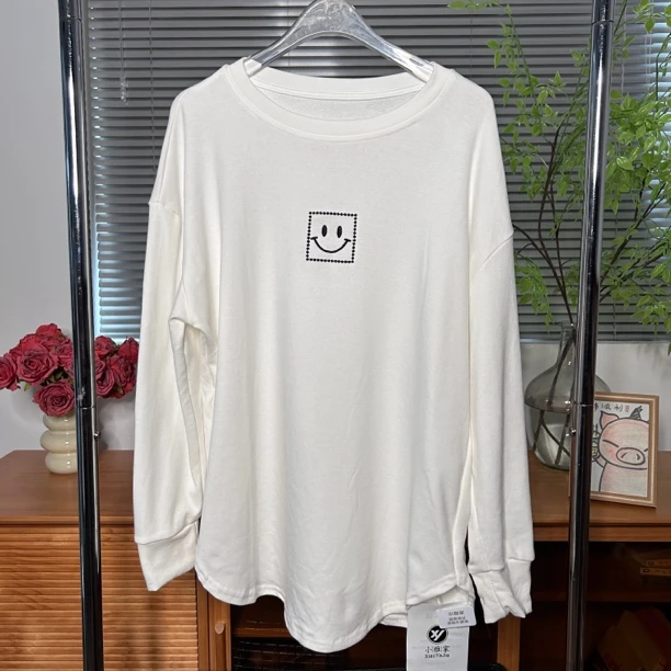 新疆包邮【衣长70】-DD7050#赔钱清货no退 笑脸刺绣简约百搭T恤