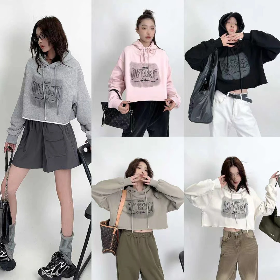 新疆包邮-621#赔钱清货no退 慵懒风短款连帽卫衣