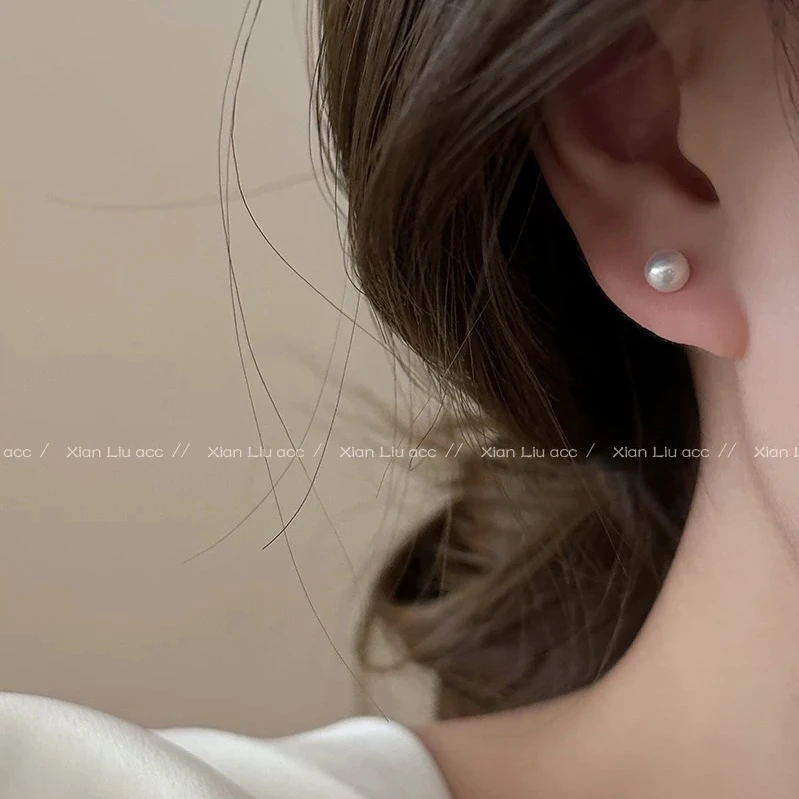 钛钢仿珍珠耳饰 新疆包邮-sp668#气质白珠珠耳钉淡水