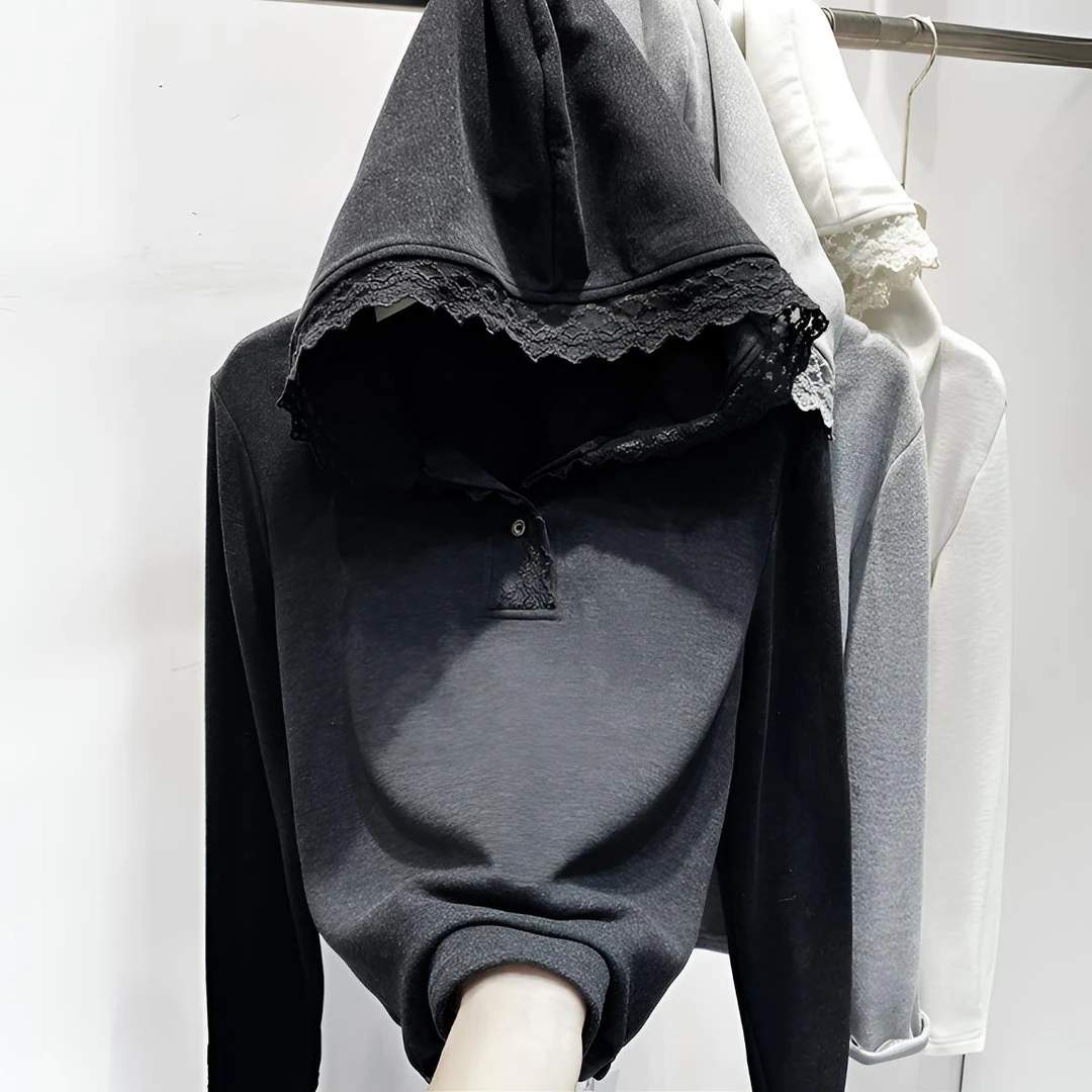 新疆包邮“米兰假日”DD6002#赔钱清货no退 连帽蕾丝打底（衣长55）