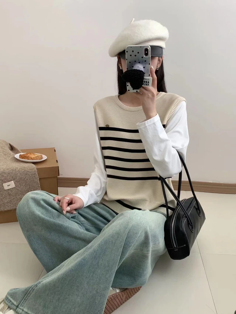 新疆包邮【衣长62】872-1#赔钱清货no退换条纹拼接假两件长袖衫