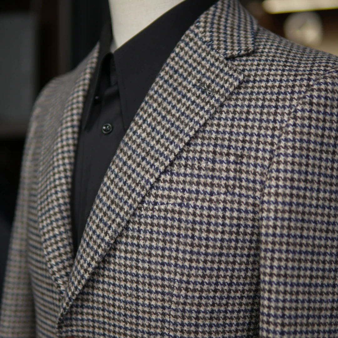 【全羊毛】蓝白千鸟格时尚加厚男士西服高档西装外套秋冬修身平驳领