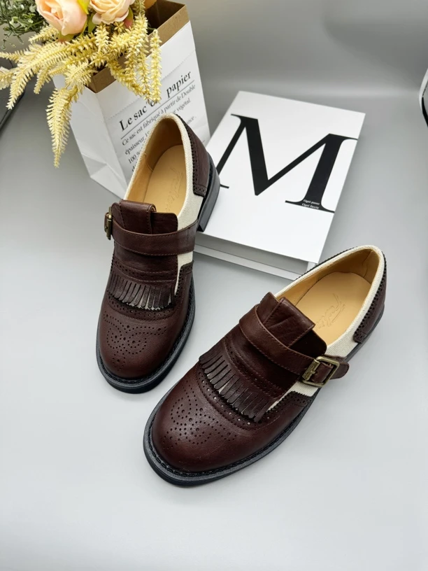 复古流苏乐福鞋手工鞋真皮鞋时尚百搭经典复古