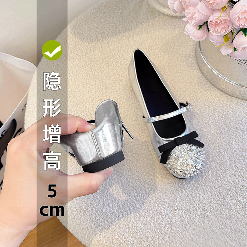 秋季新款闪钻亮片韩版公主玛丽珍女2025手工串珠包头内增高单鞋女