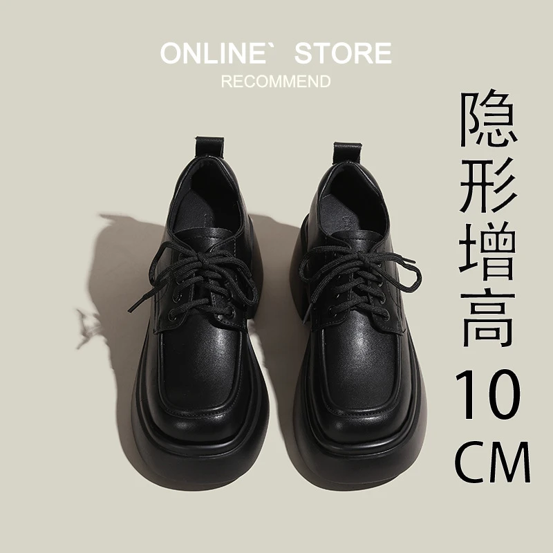 内增高10CM小皮鞋女新款厚底英伦风系带内增高10CM乐福鞋小码单鞋