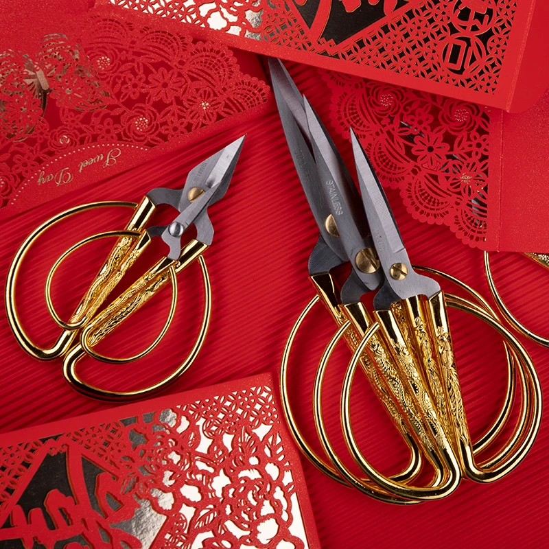 龙凤家用结婚陪嫁剪刀开业剪彩喜婚庆专用金色金剪子手工小号剪纸