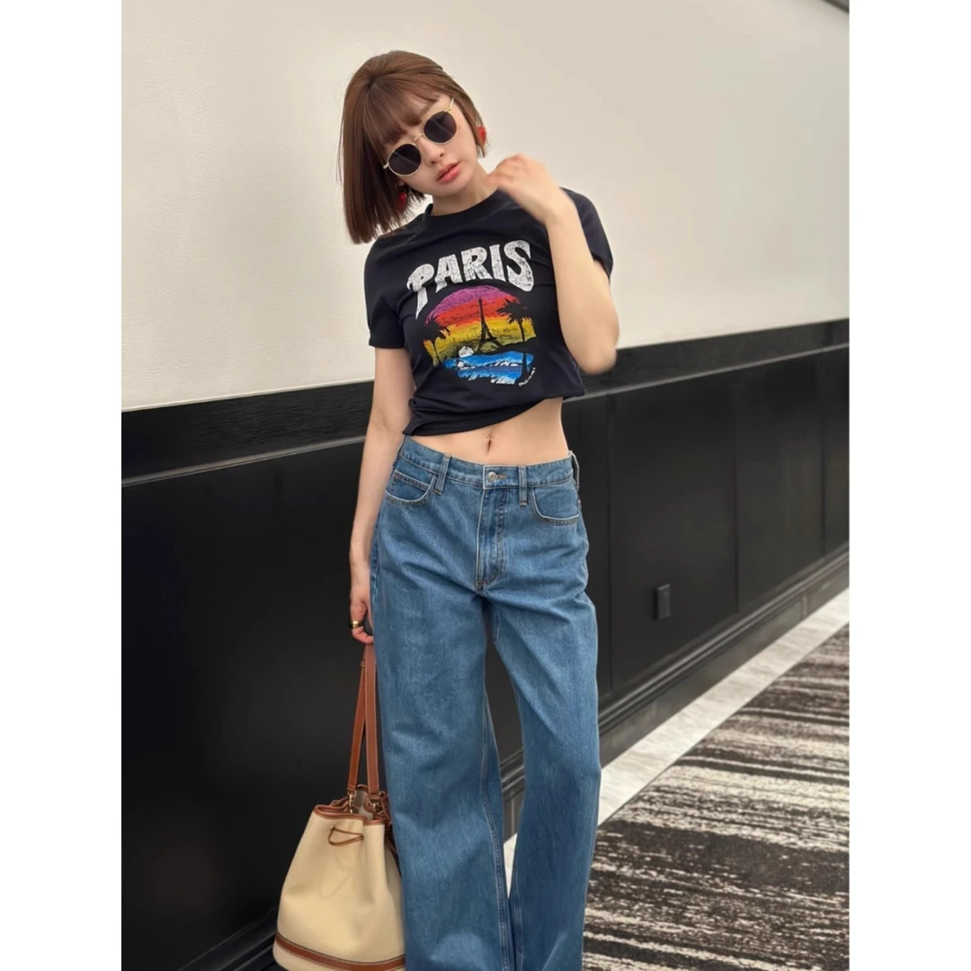 印花短袖T恤女2024ss春季新款圆领小版显瘦上衣