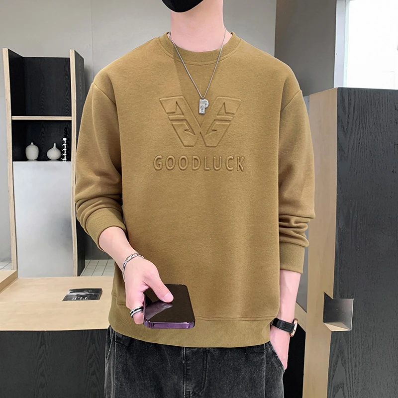 长袖卫衣男士春秋季潮牌重磅t恤男装薄款圆领提花打底衫春秋上衣