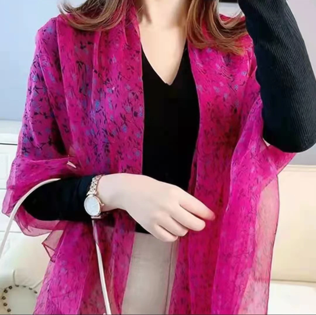 女士百搭丝巾火龙果色纱巾