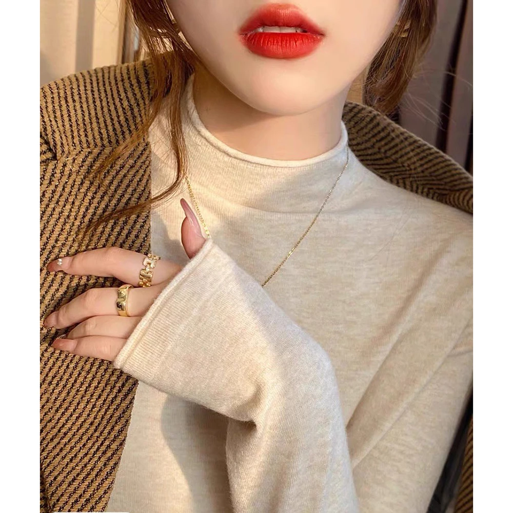 丁思针织打底衫女秋冬新款半高领内搭洋气毛衣修身显瘦套头上衣韩