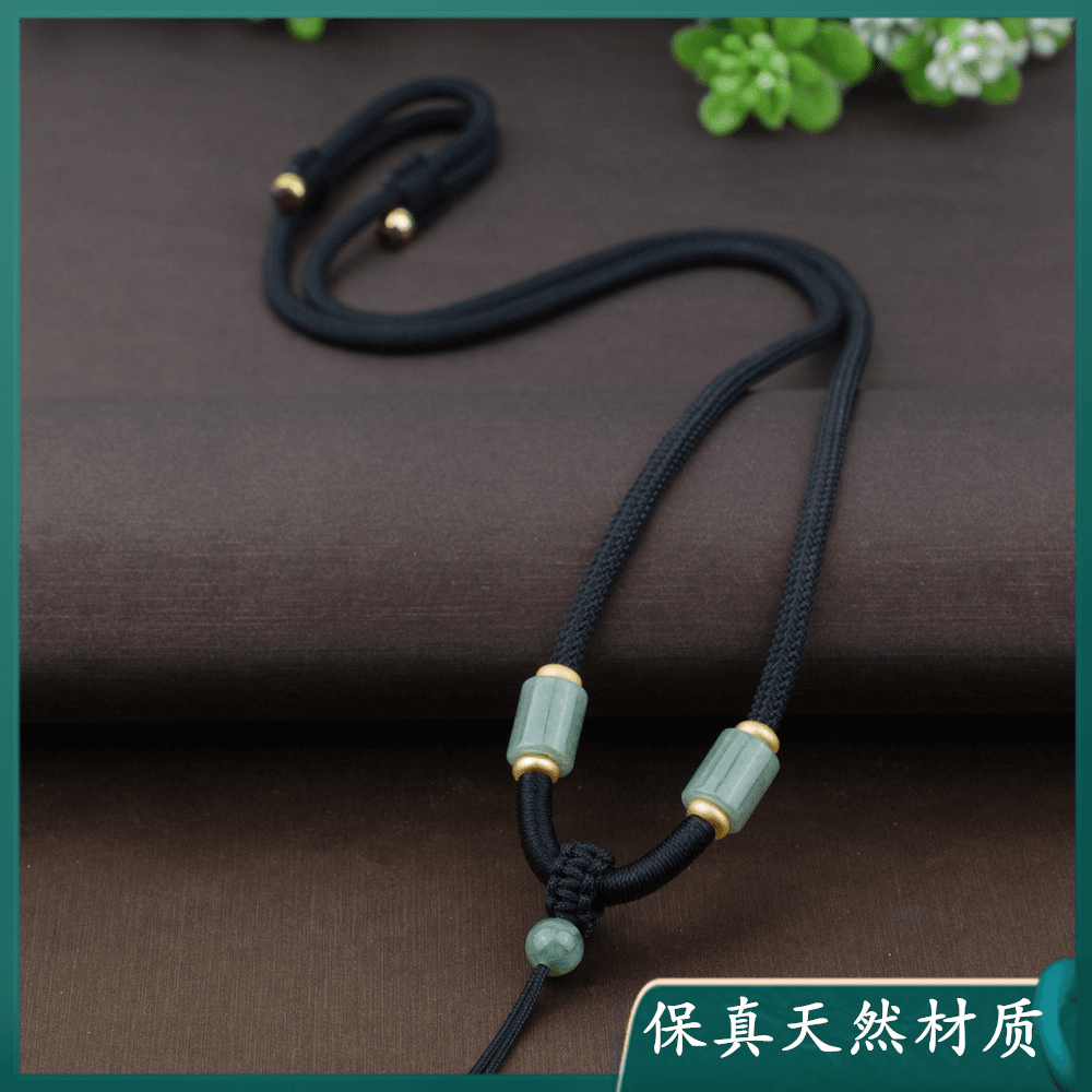 高端吊坠挂绳可调节粗款玉坠玉石男挂脖项链挂件绳子挂坠手工编织