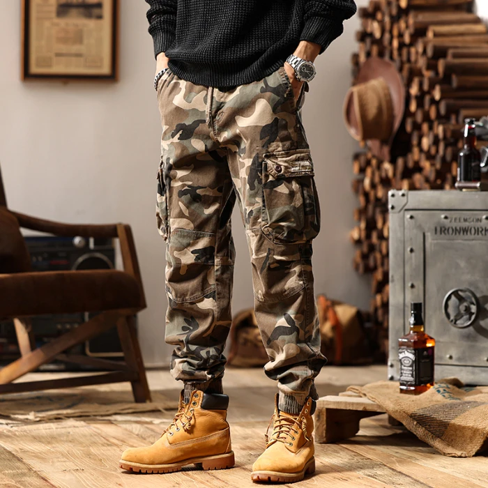美式复古束脚工装裤潮流迷彩男裤户外时尚百搭宽松裤子男款休闲男