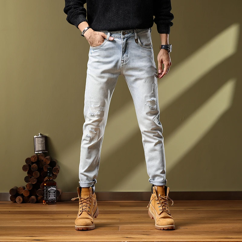 印花直筒牛仔裤宽松百搭高档牛仔裤男士时尚百搭潮流牛仔裤男款