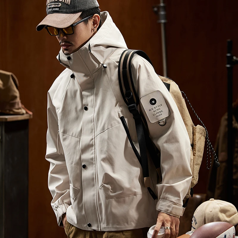 防风百搭潮流户外大码工装外套复古外套休闲男秋冬款连帽外套男