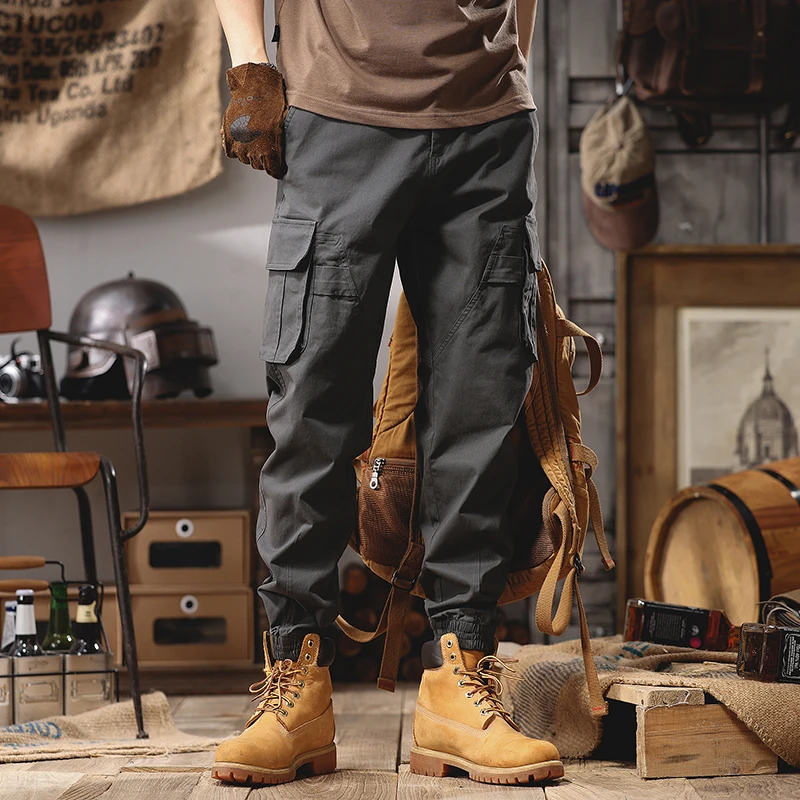 日系多口袋战术裤男士休闲工装裤户外修身耐磨束脚裤大码透气长裤