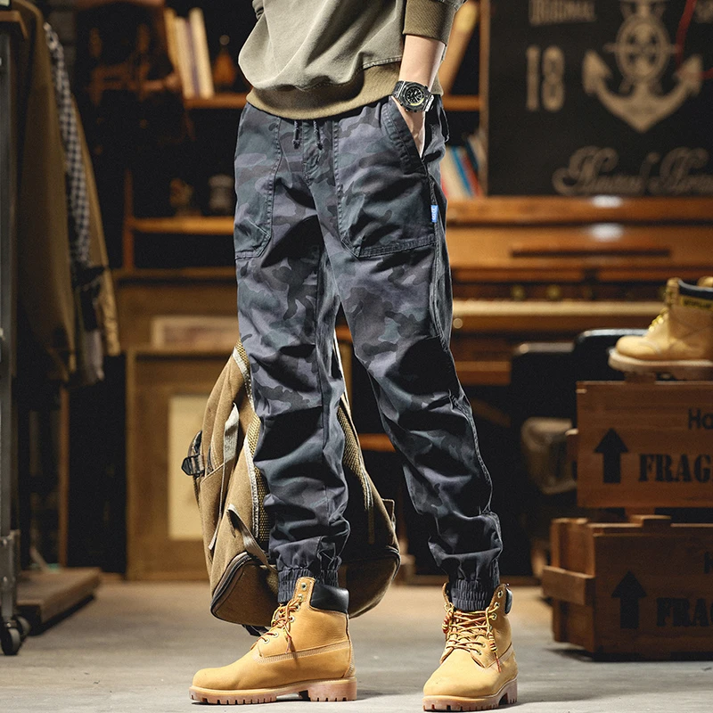 战术迷彩灰工装裤男款宽松男装束脚裤休闲长裤大码休闲裤男士百搭