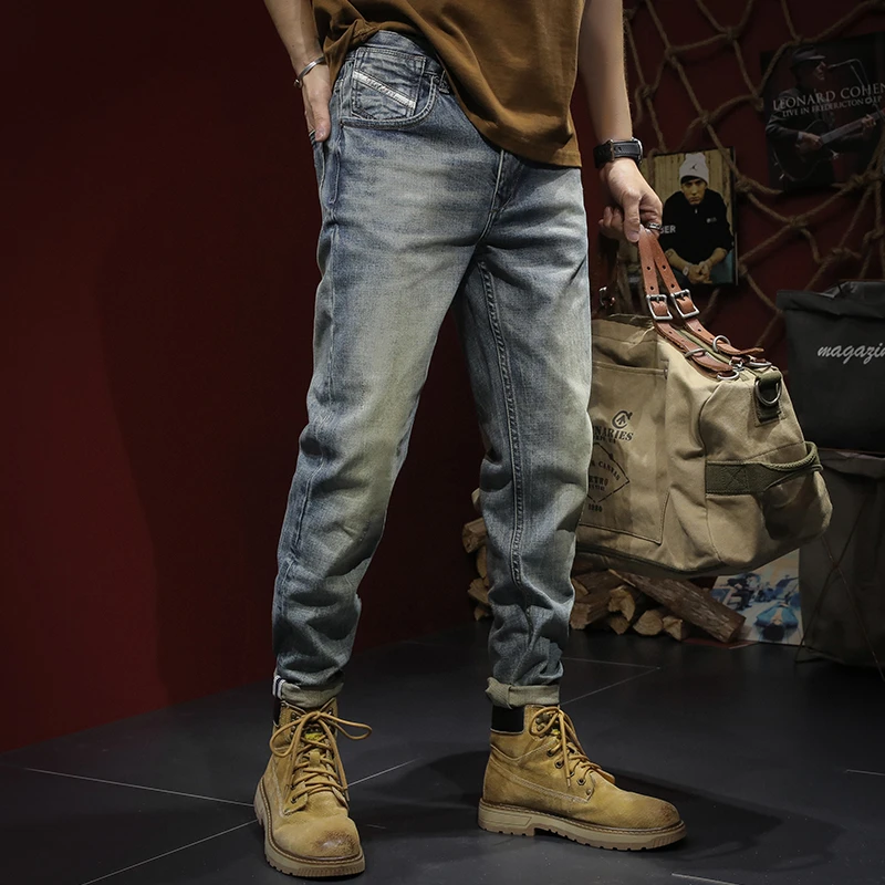 潮流美式高街牛仔裤高档牛仔裤男直筒百搭纯棉潮牌大码男士牛仔裤