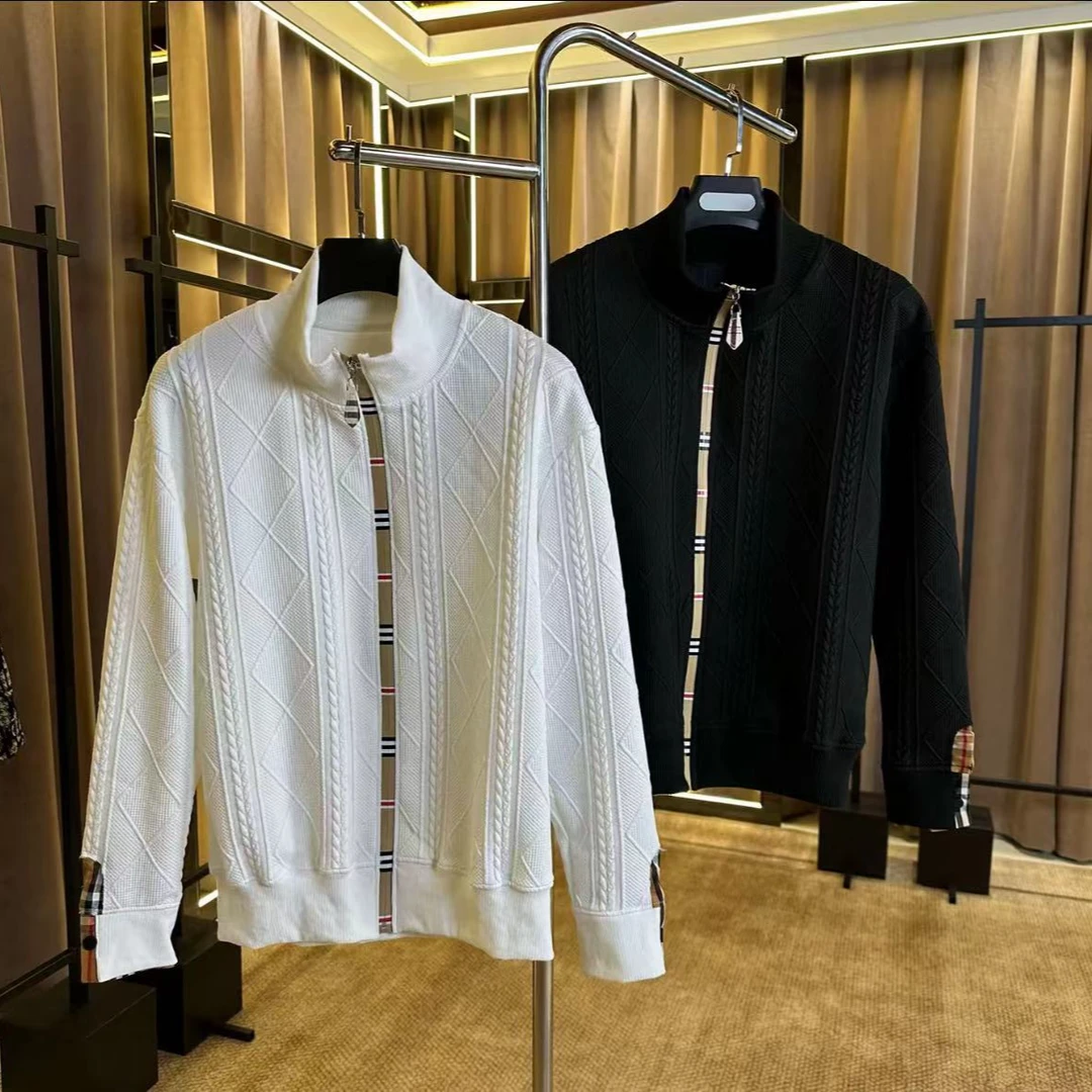 2024男装秋冬季新款时尚保暖加绒潮流修身刺绣针织开衫卫衣外套29