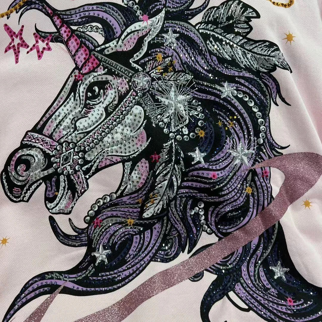 J-22 EH潮牌秋季女款独角兽烫钻印花休闲长袖卫衣 YW427
