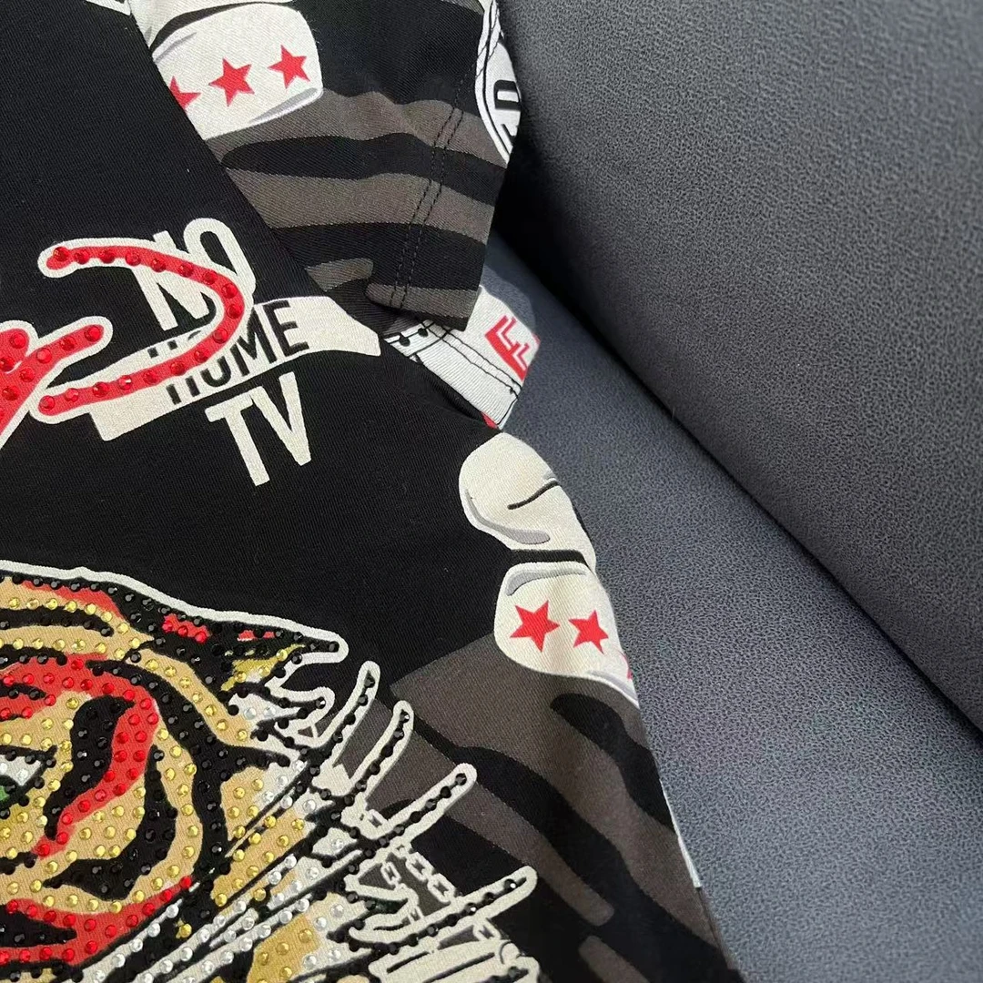 （2.20）I-41 EH潮牌女款虎头烫钻印花休闲圆领短袖T恤 YW163