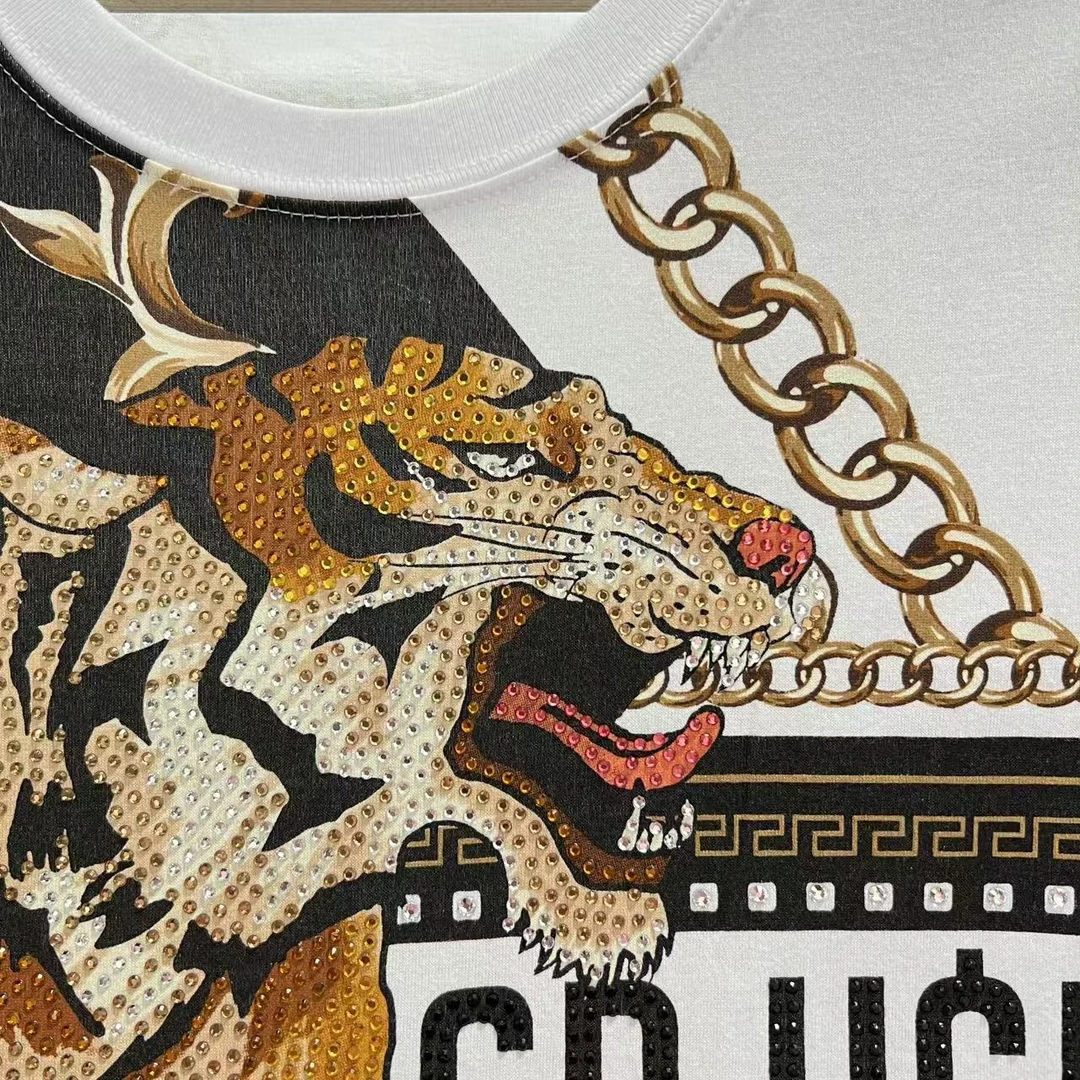 EH 潮牌男款虎头烫钻印花休闲圆领短袖T恤 BM119