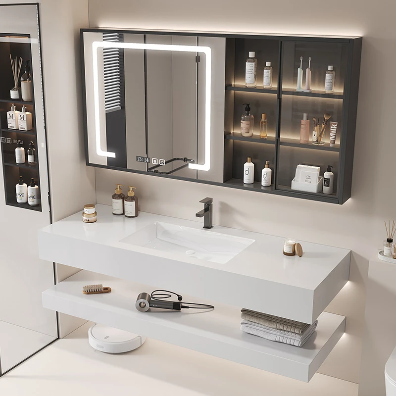 酒店风轻奢定制无缝陶瓷一体盆洗漱台简约浴室柜洗脸盆一体柜陶瓷