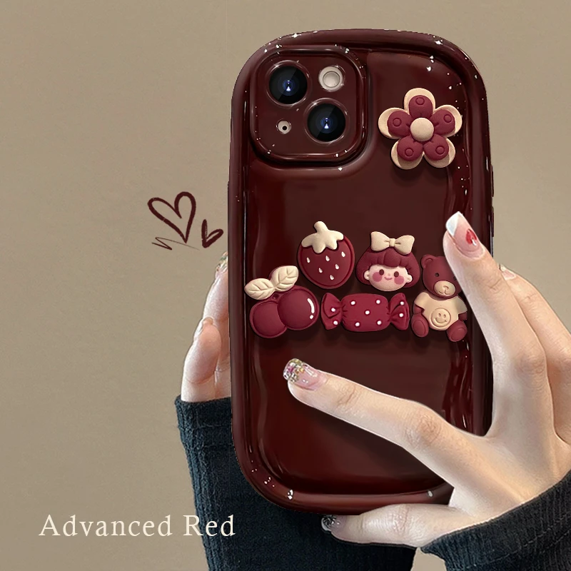 椭圆立体酒红公仔iPhone15手机壳苹果14/13promax肥皂11软12旋转x