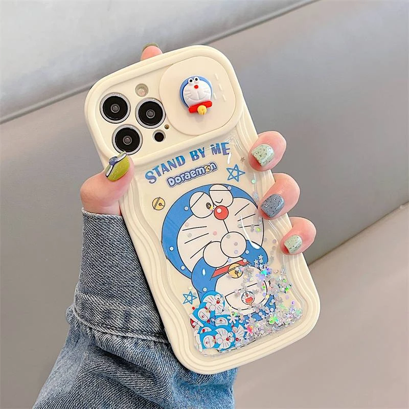 推拉窗流沙叮当猫苹果13promax手机壳iPhone14全包11防摔14pro软