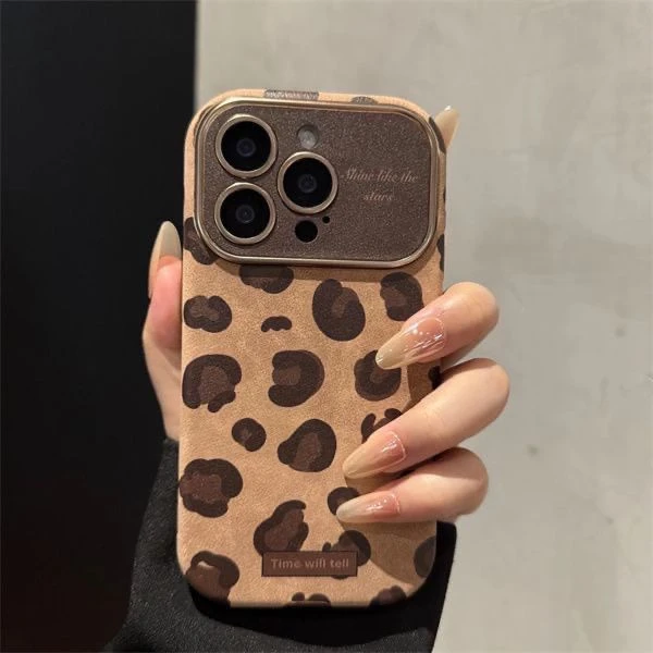 沙漠金高级感秋冬复古豹纹适用苹果16轻奢手机壳15promax14/13/12