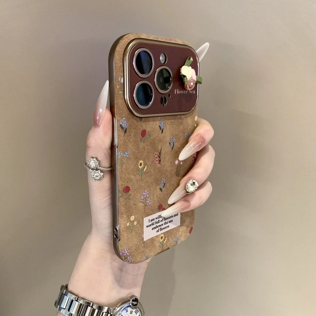 高级感沙漠金满屏碎花适用苹果16轻奢手机壳15promax14/13/12/11