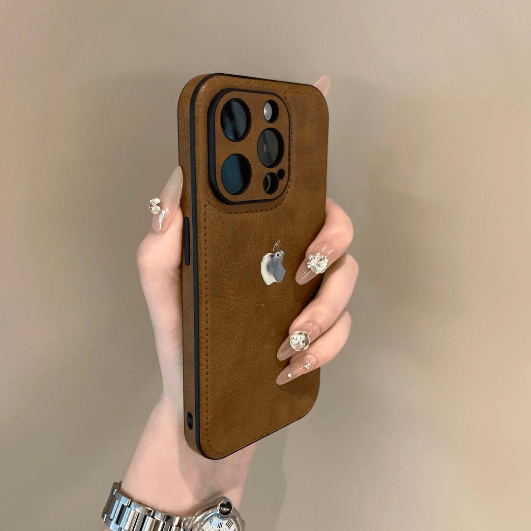 高档棕皮纹适用iPhone16pro手机壳苹果15全包防摔14pro高级感13软
